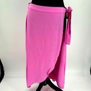 NWT American Eagle Outfitters Womens Medium Wrap Skirt Pink Hi Low Midi Lined